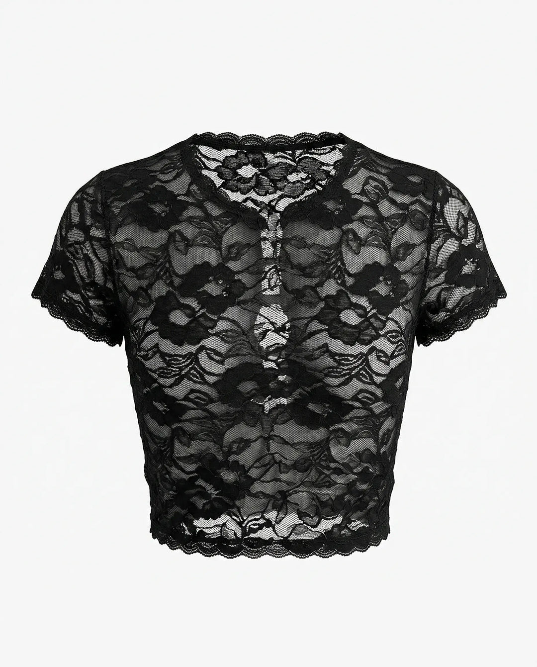 SOLACE  Black Lace Sheer Cutout Short Sleeve T-Shirt 