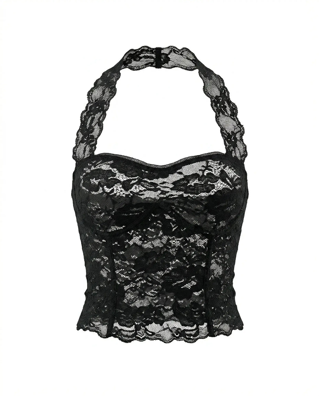 SOLACE  Black Floral Lace Bustier Slim Fit Cropped Top 