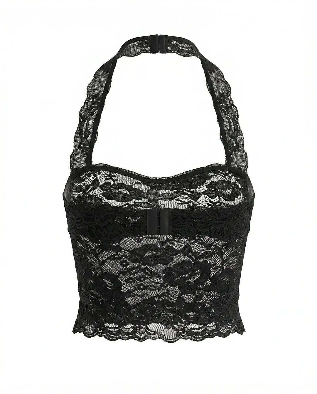 SOLACE  Black Floral Lace Bustier Slim Fit Cropped Top 