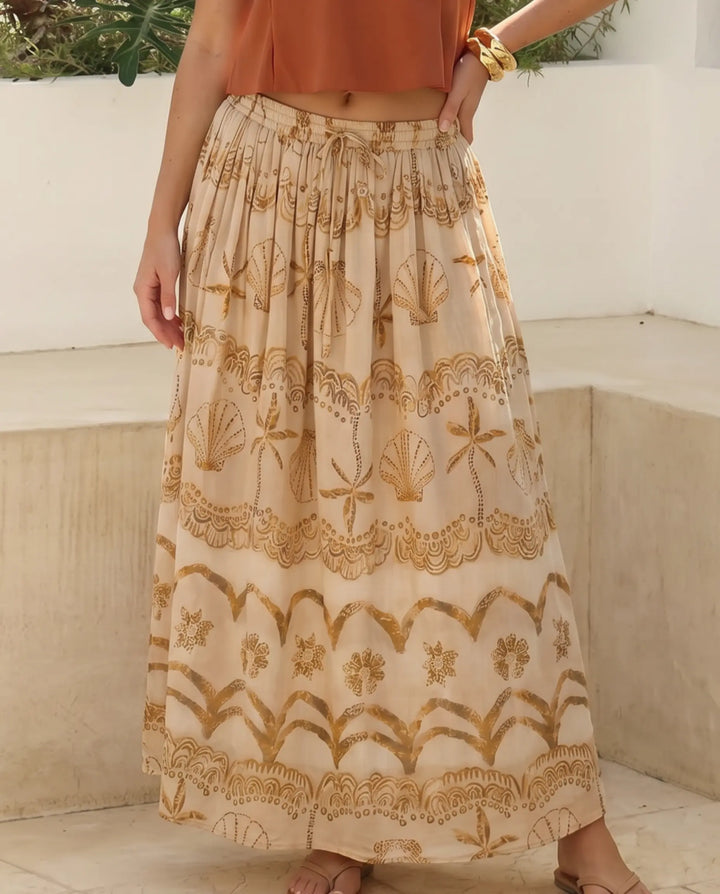 SOLACE  Floral Print Drawstring Waist Maxi Skirt 