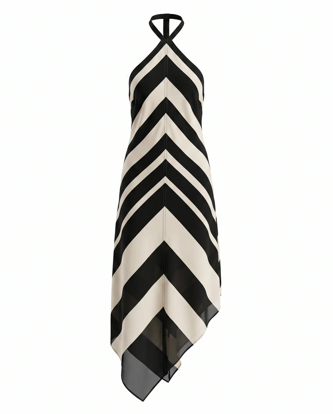 SOLACE  Stripe Halter Open Back Asymmetric Midi Dress 