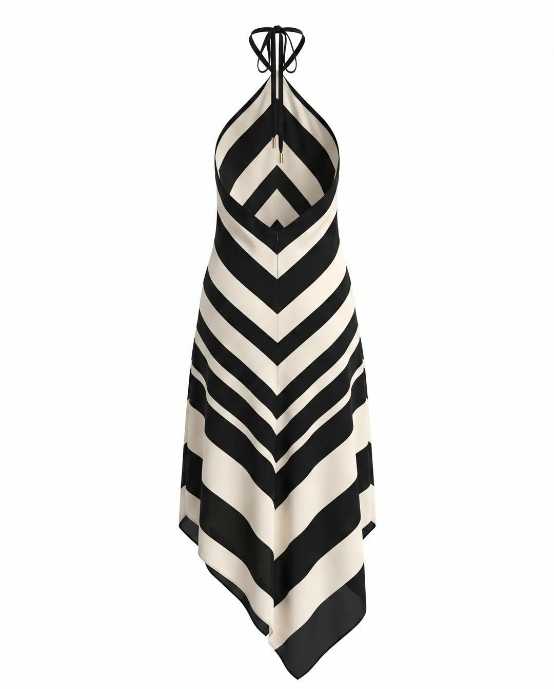 SOLACE  Stripe Halter Open Back Asymmetric Midi Dress 