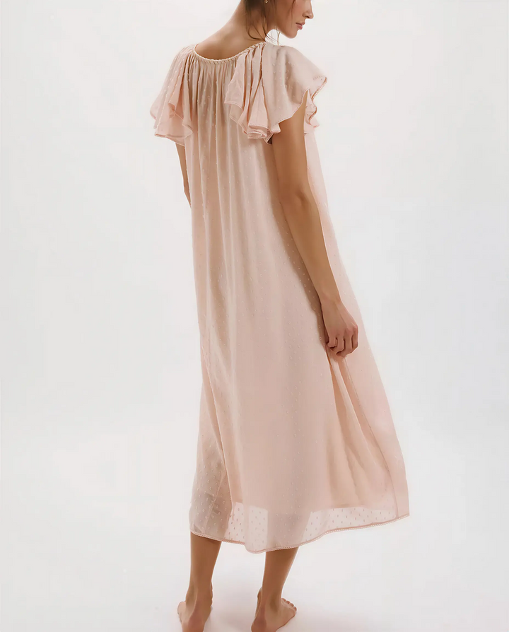 SOLACE  Blush Pink Floral Embroidered Soft Relaxed Fit Midi Dress 