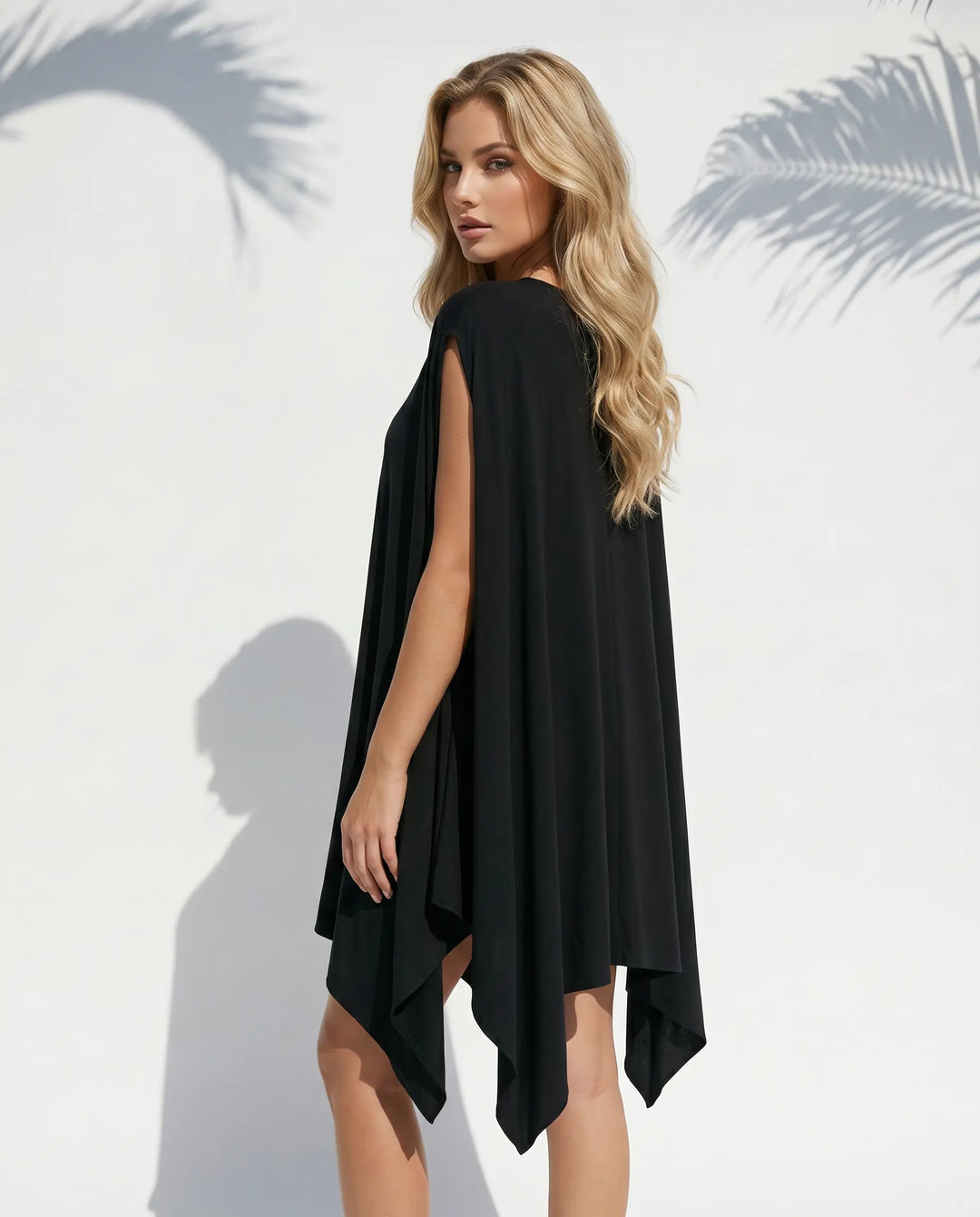SOLACE  Black Loose Fit Asymmetric Hem Cover-Up Dress 