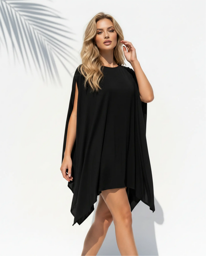 SOLACE  Black Loose Fit Asymmetric Hem Cover-Up Dress 