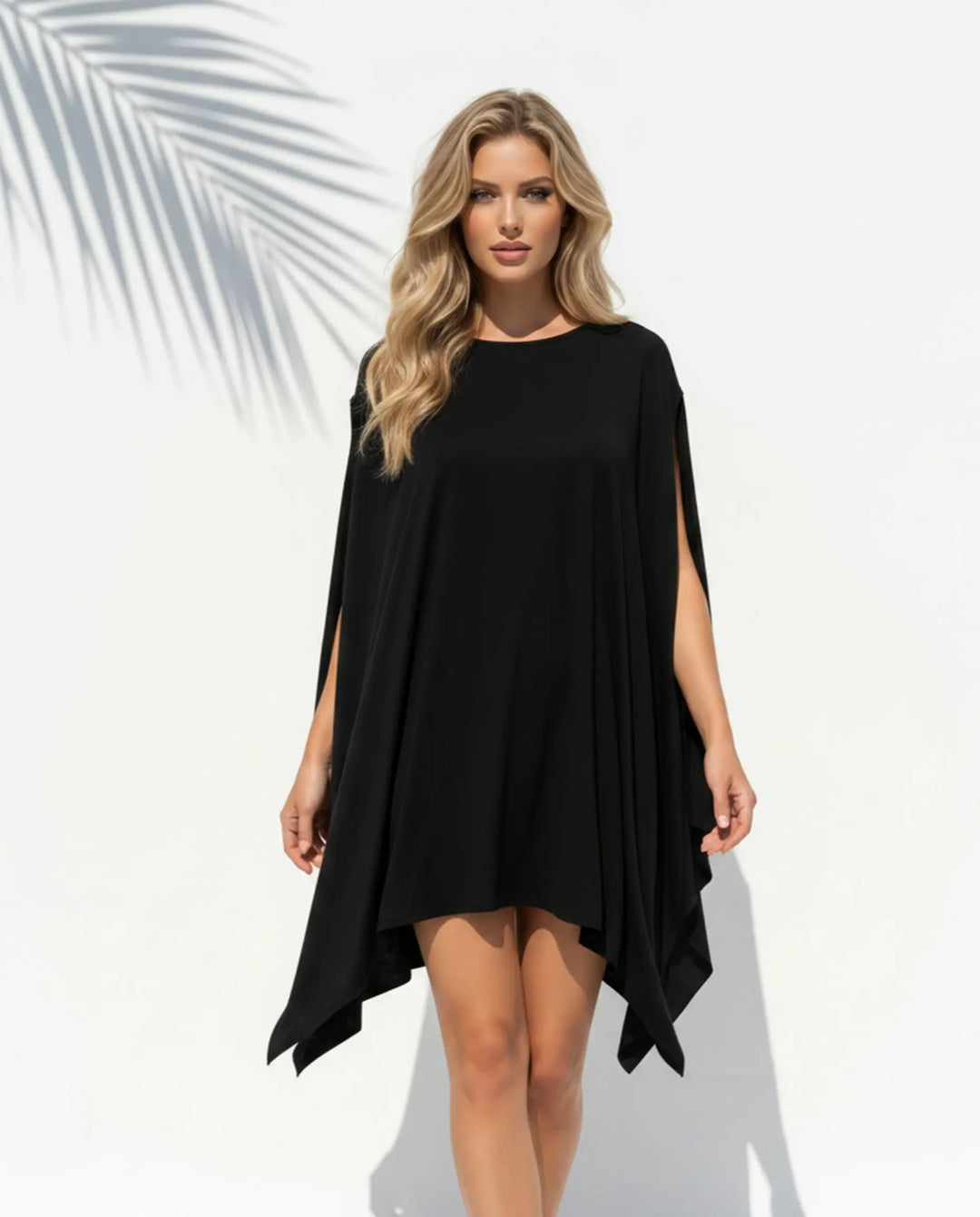 SOLACE  Black Loose Fit Asymmetric Hem Cover-Up Dress 