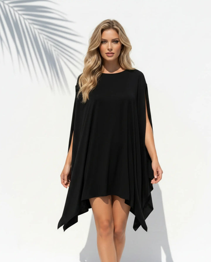 SOLACE  Black Loose Fit Asymmetric Hem Cover-Up Dress 