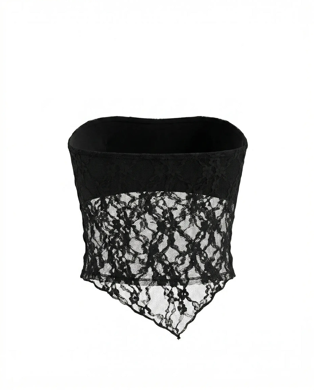 SOLACE  Black Lace Sheer Tube Crop Top 