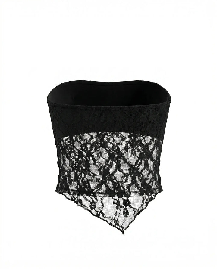 SOLACE  Black Lace Sheer Tube Crop Top 