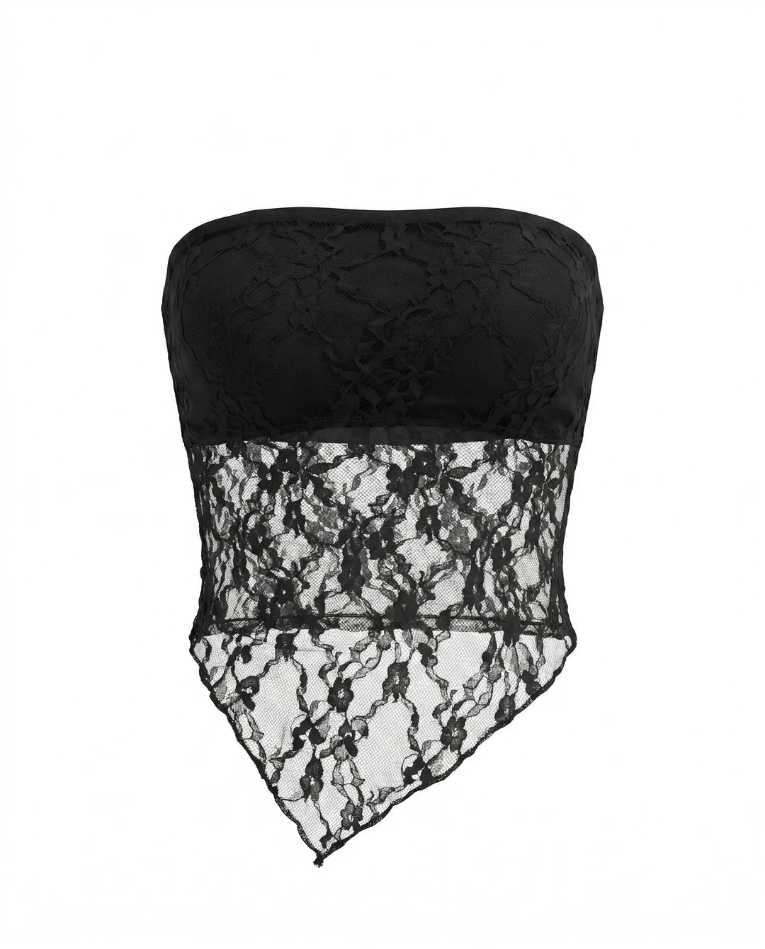 SOLACE  Black Lace Sheer Tube Crop Top 