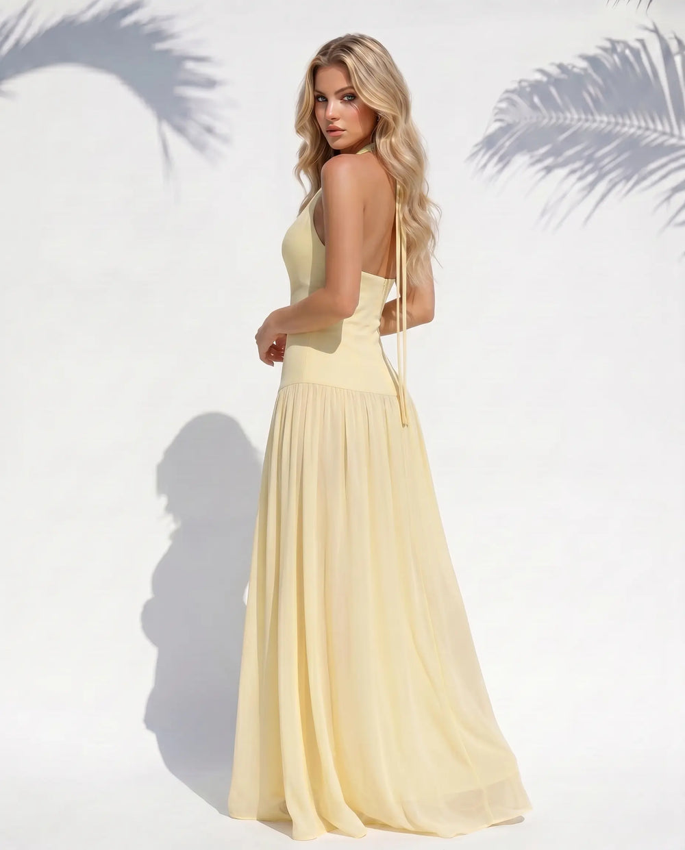 SOLACE  Yellow Starfish Embellished Lightweight Slim Fit Maxi Dress 