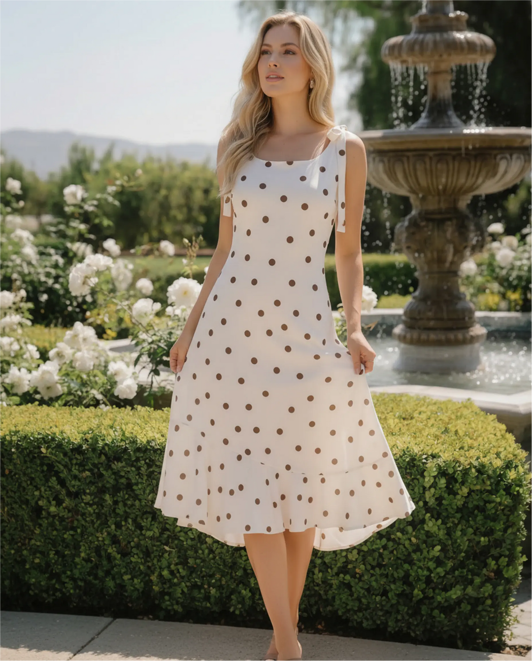 SOLACE  White Polka Dot Lightweight Fit Midi Dress 