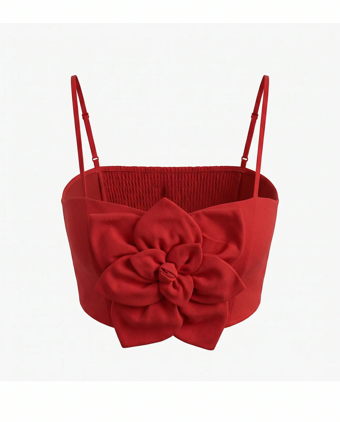 SOLACE  Red 3D Floral Spaghetti Strap Crop Top 