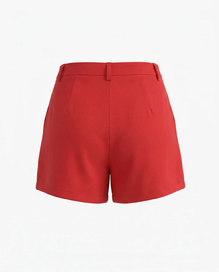 SOLACE  Red High Waist Pleated Tailored Shorts 