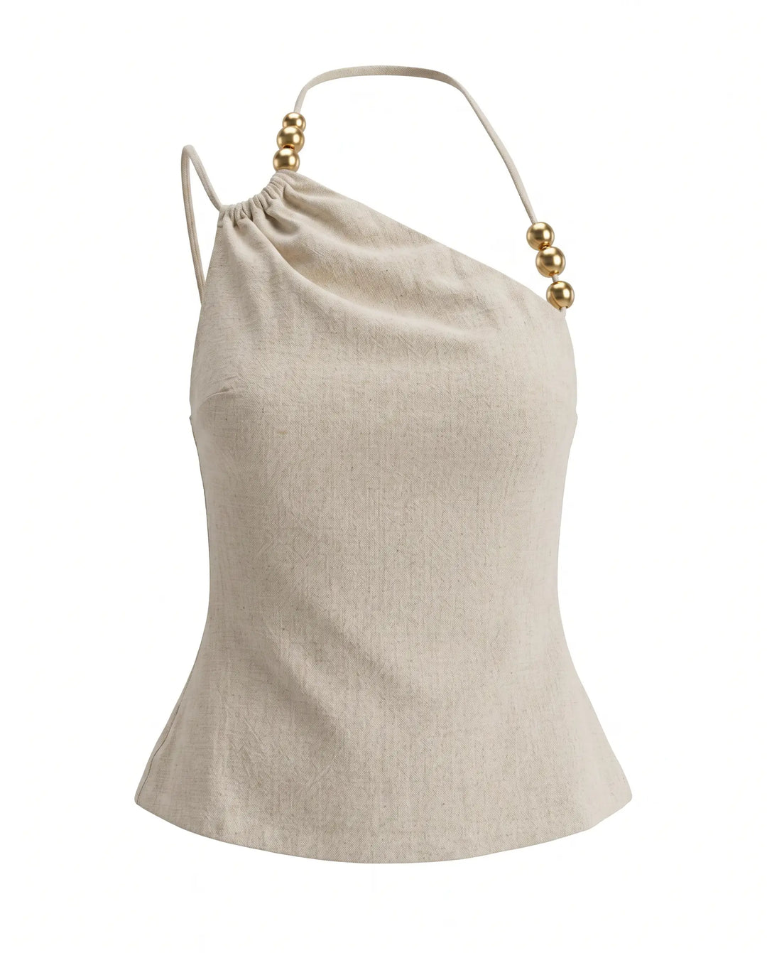 SOLACE  Beige Linen-Blend Asymmetrical Halter Neck Cami Top 