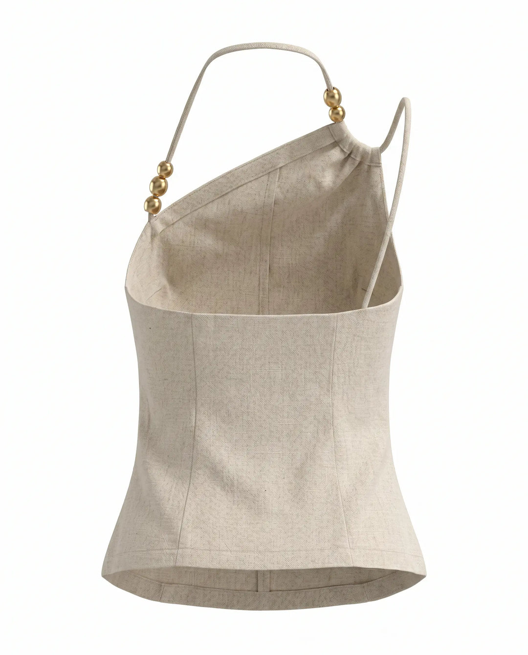 SOLACE  Beige Linen-Blend Asymmetrical Halter Neck Cami Top 