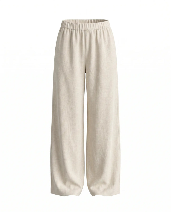 SOLACE  Beige Linen-Blend High Waist Wide Leg Pants 