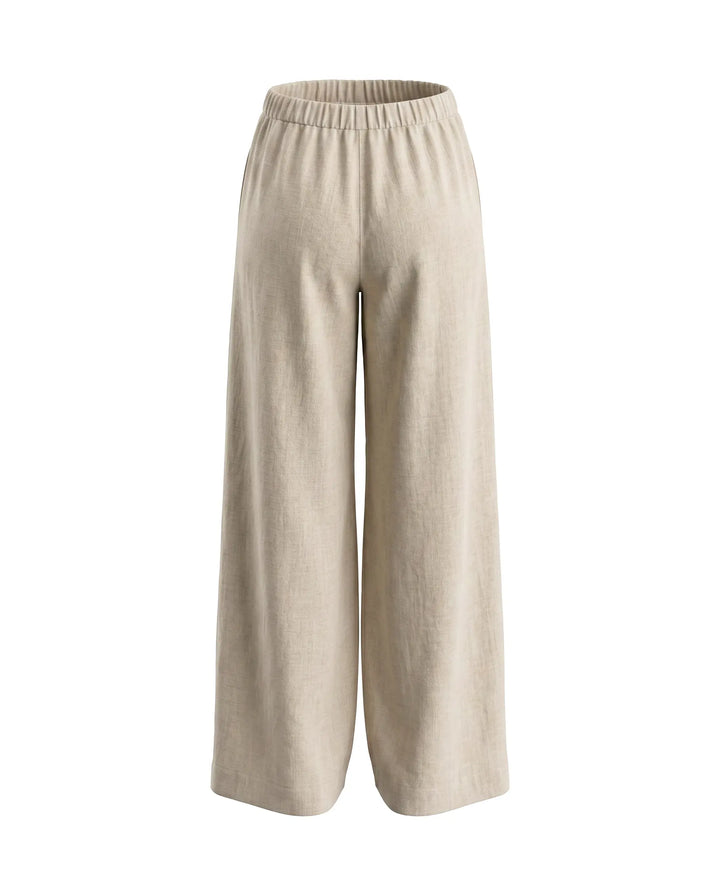 SOLACE  Beige Linen-Blend High Waist Wide Leg Pants 