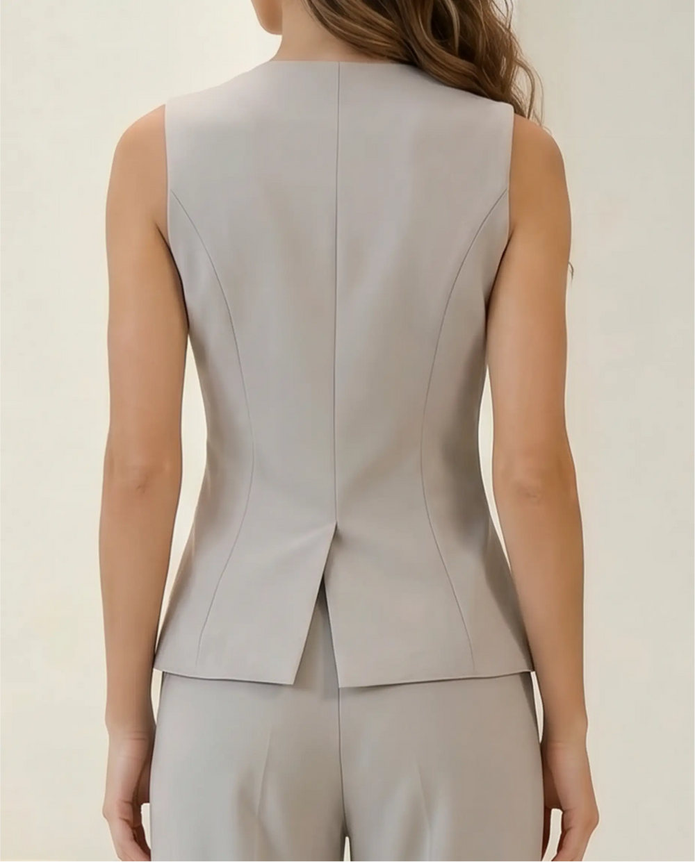 SOLACE  Grey Round Neck Button Front Sleeveless Regular Length Vest 