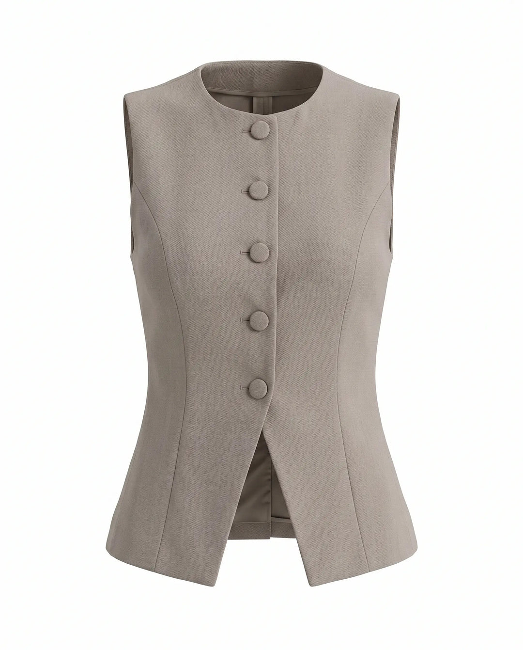 SOLACE  Grey Round Neck Button Front Sleeveless Regular Length Vest 