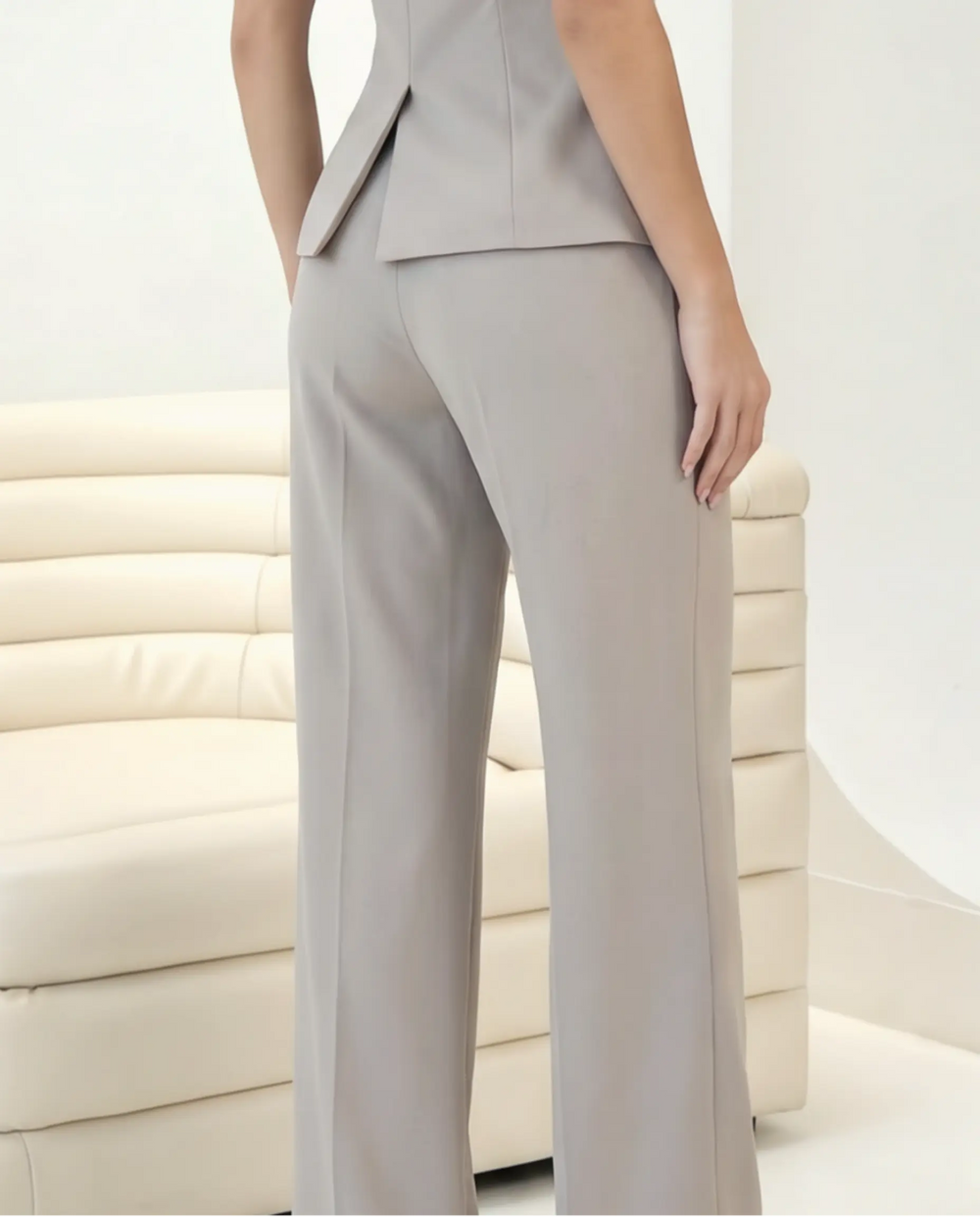 SOLACE  Gray High Waist Pleated Wide Leg Long Pants 