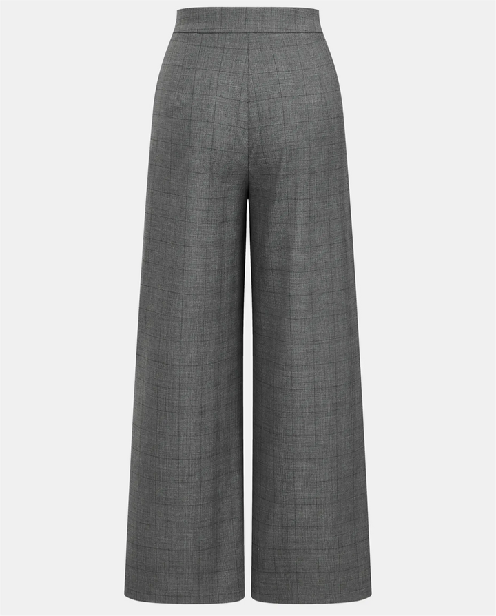 SOLACE  Grey Plaid Lace Trim Wide Leg Pants 