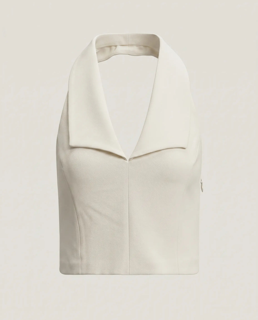SOLACE  White Solid Satin Halter Neck Crop Top 