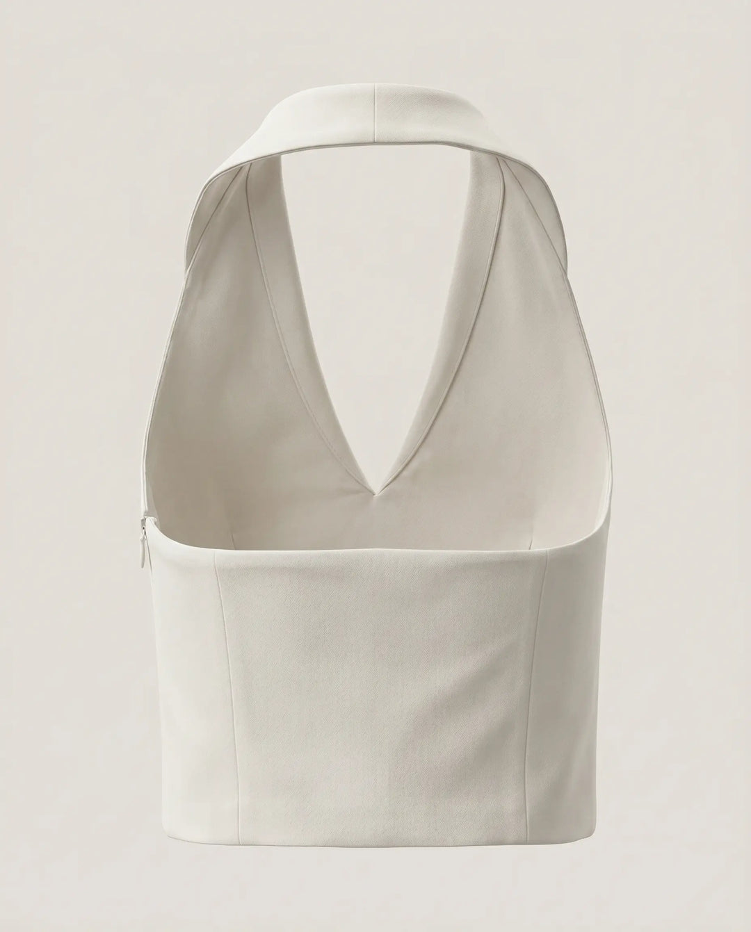 SOLACE  White Solid Satin Halter Neck Crop Top 