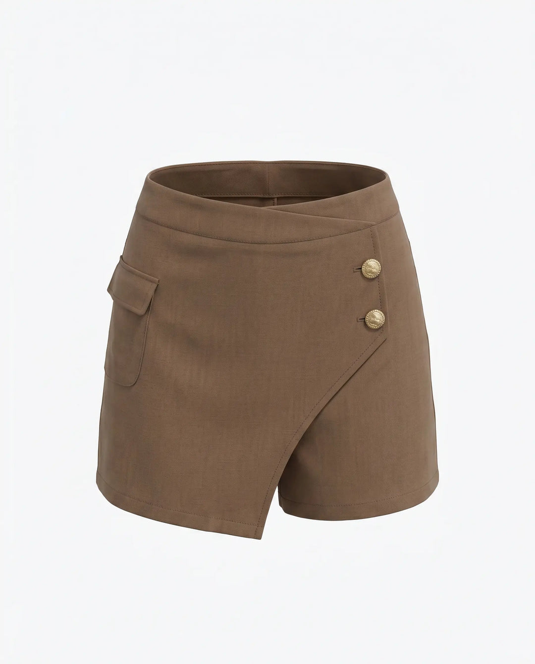 SOLACE  High Waist Wrap Shorts With Gold Buttons 