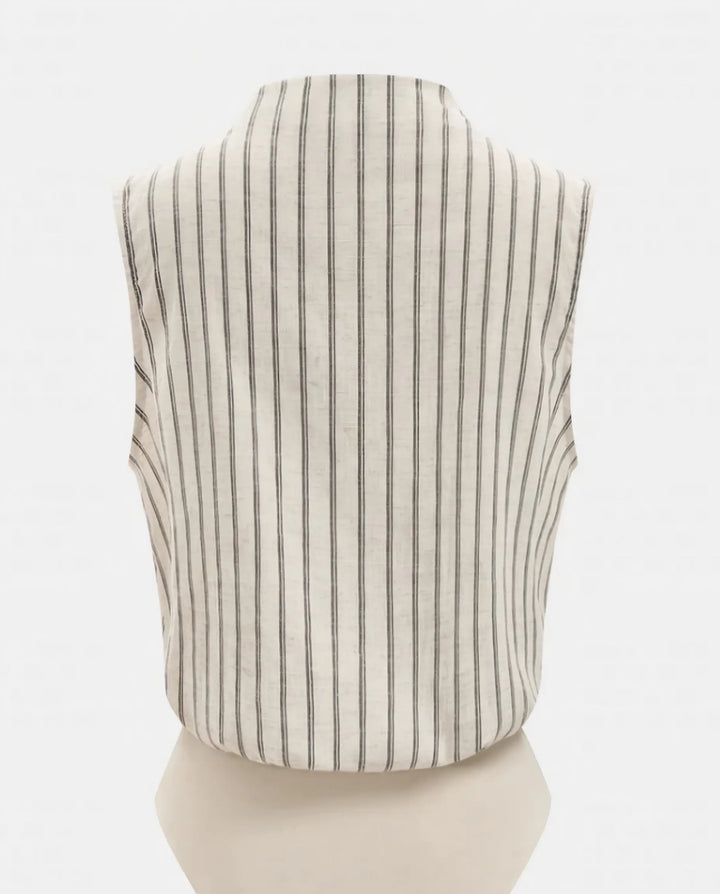 SOLACE  Beige Striped Wrap Front Sleeveless Bodysuit 
