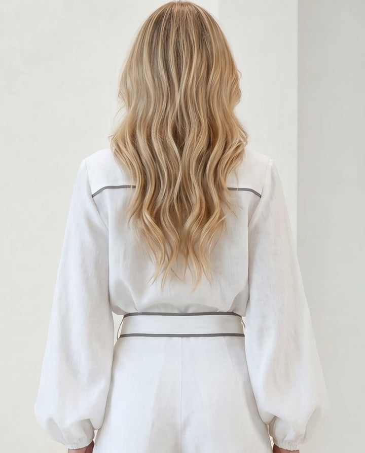 SOLACE  White Contrast Trim Long Sleeve Regular Length Blouse 