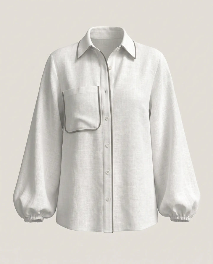 SOLACE  White Contrast Trim Long Sleeve Regular Length Blouse 