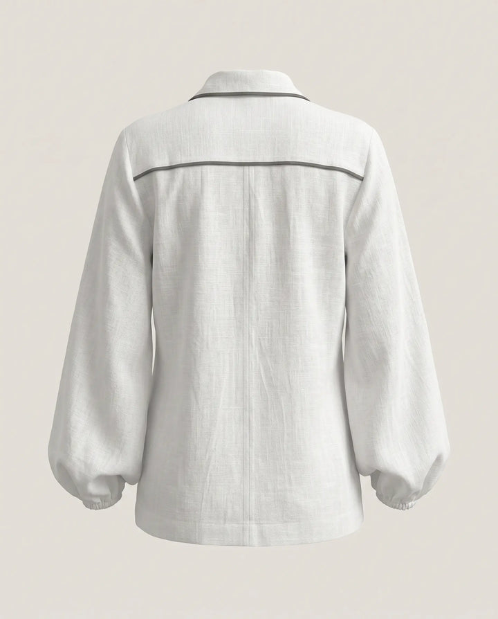 SOLACE  White Contrast Trim Long Sleeve Regular Length Blouse 