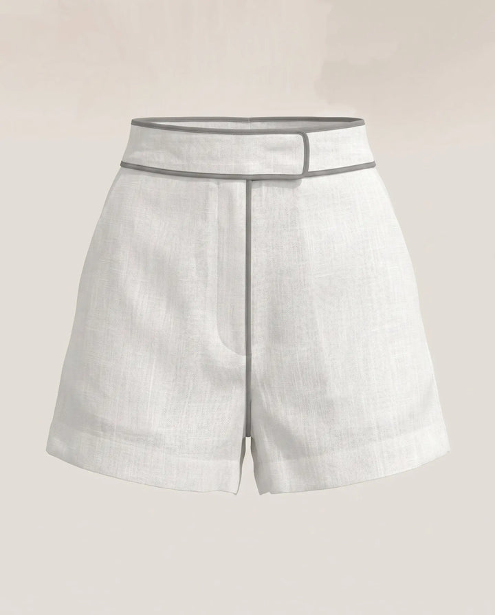 SOLACE  White High Waist Contrast Trim Shorts With Belt 