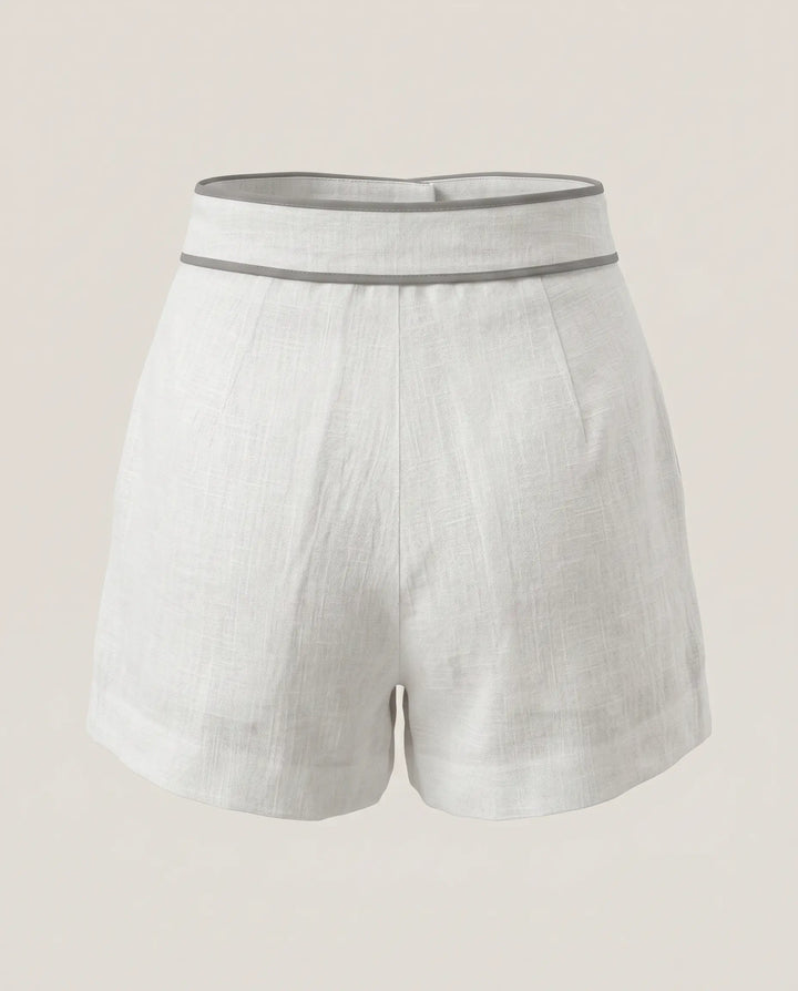 SOLACE  White High Waist Contrast Trim Shorts With Belt 