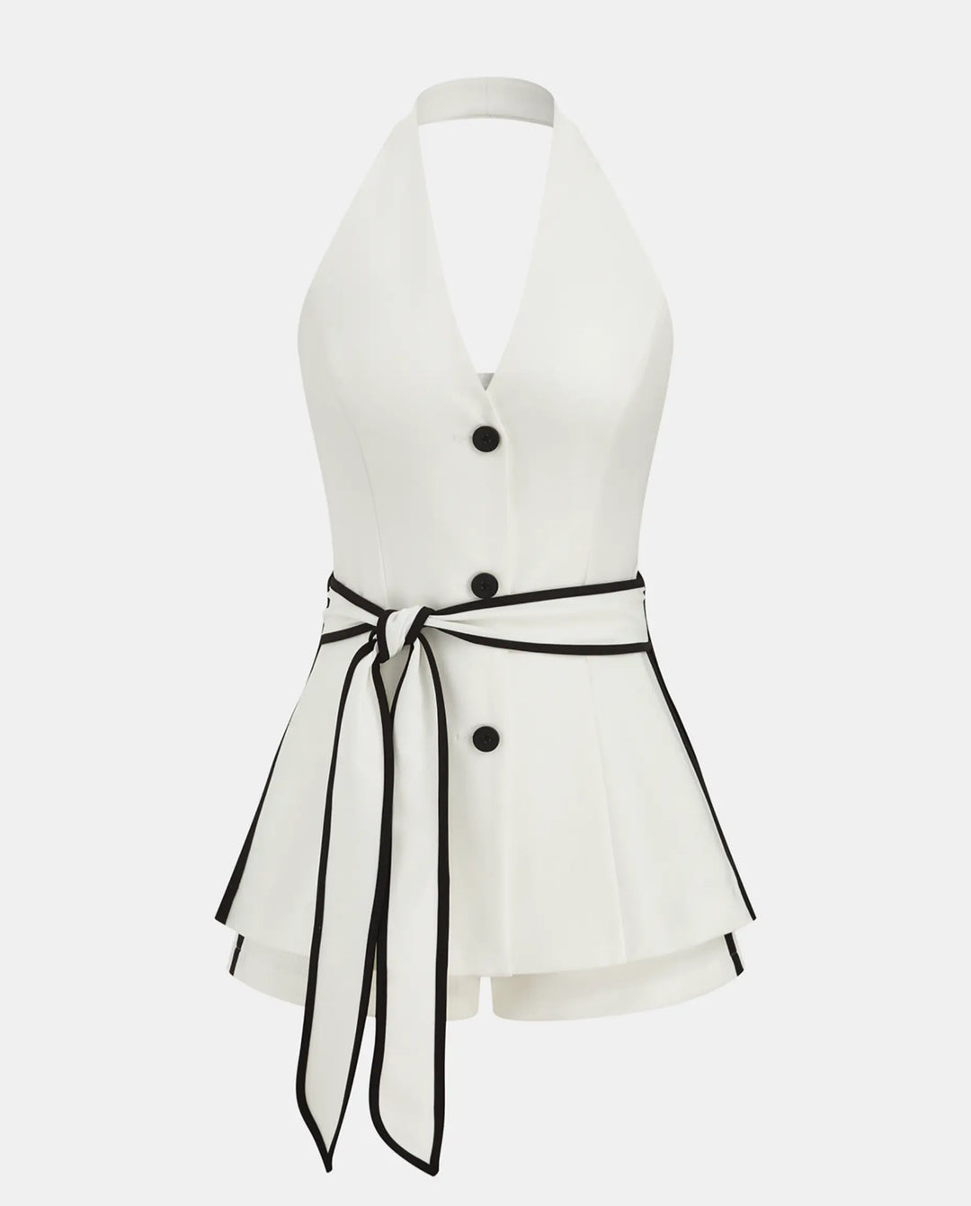 SOLACE  White Halter V Neck Vest And Shorts Two Piece Set 