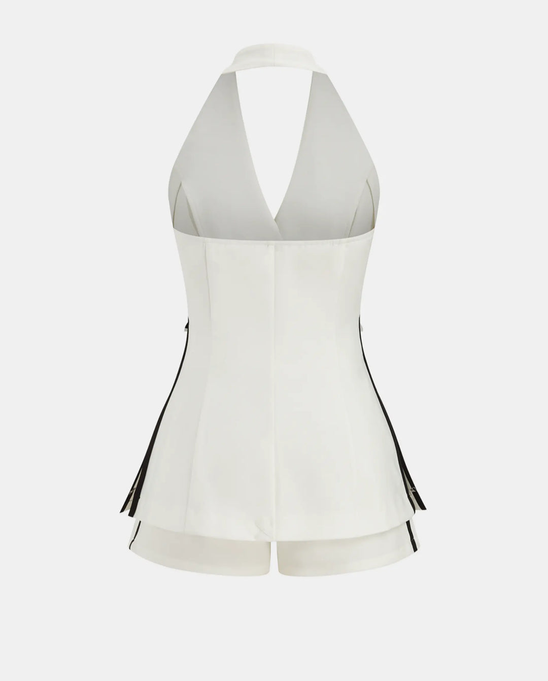 SOLACE  White Halter V Neck Vest And Shorts Two Piece Set 