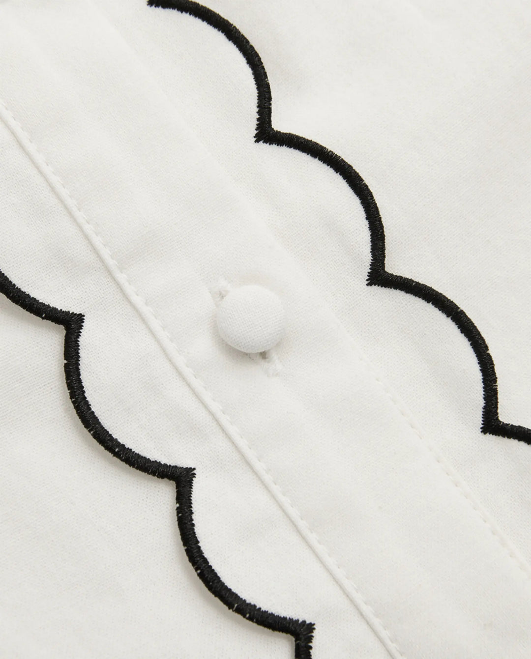 SOLACE  White Scalloped Black Trim Long Sleeve Button Down Shirt 
