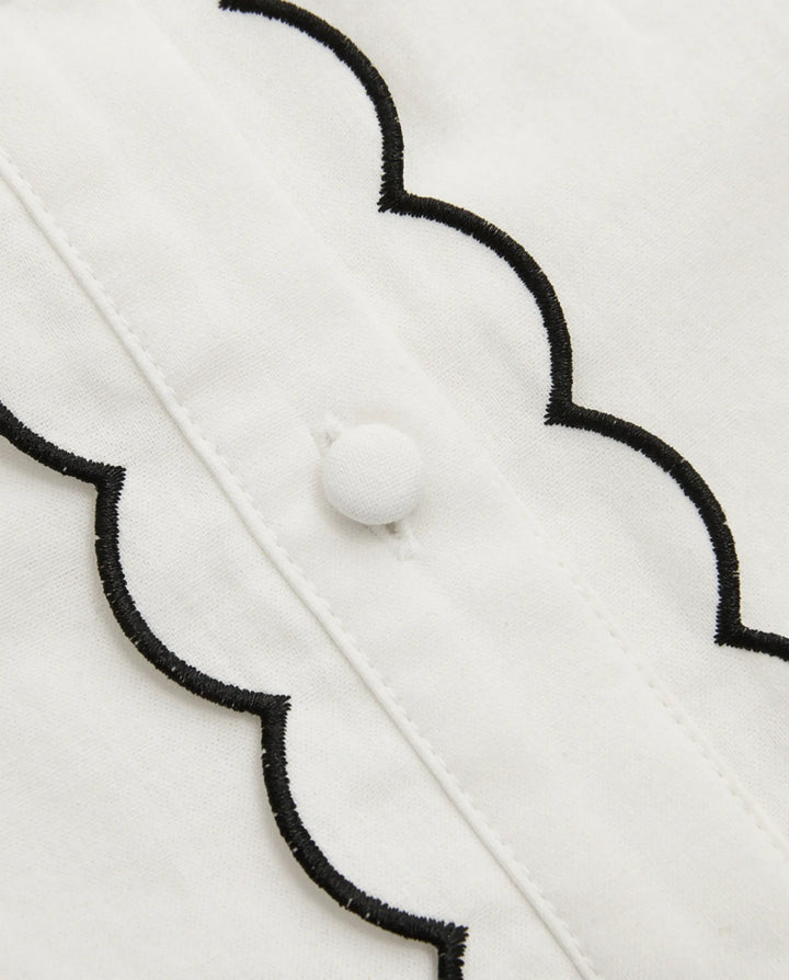 SOLACE  White Scalloped Black Trim Long Sleeve Button Down Shirt 