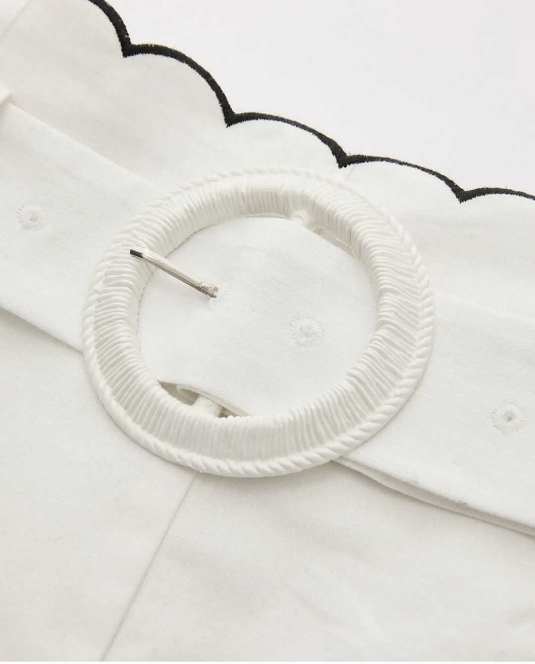 SOLACE  White Linen Blend Scalloped Edge High Waist Shorts With Belt 