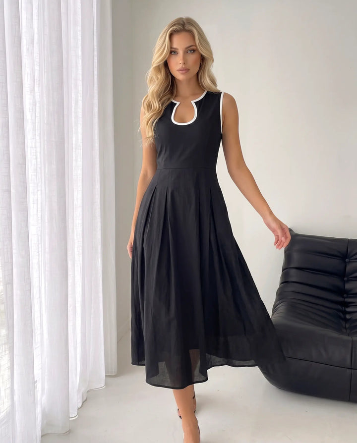 SOLACE  Black Trim Sleeveless Midi Dress 