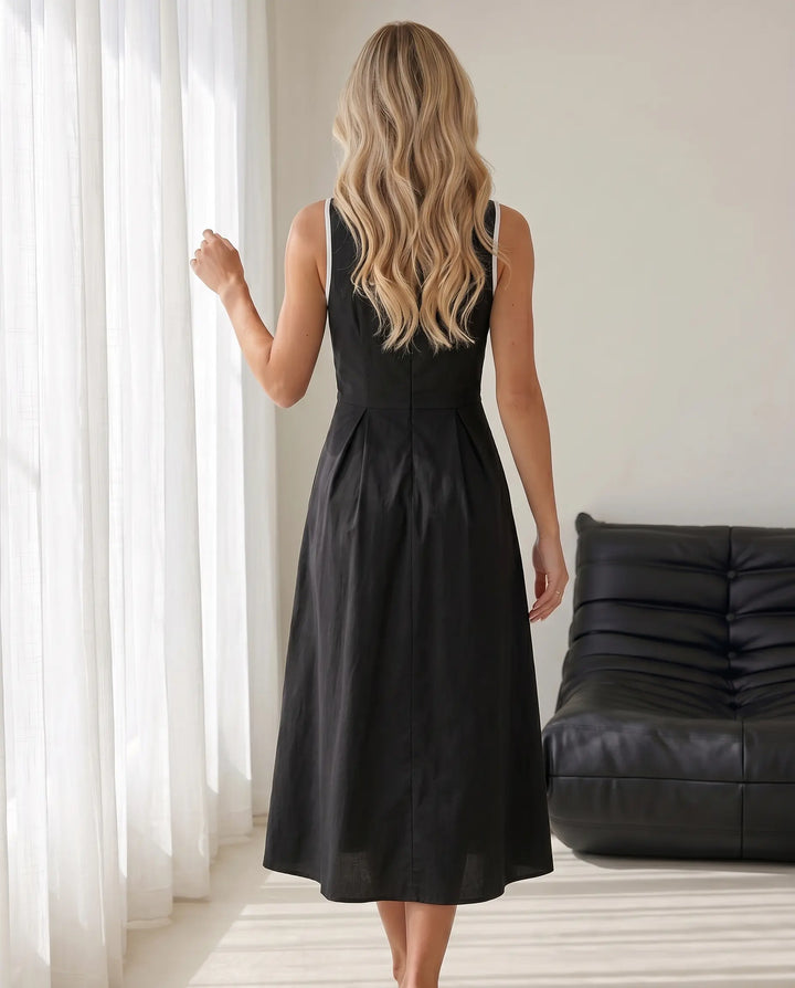 SOLACE  Black Trim Sleeveless Midi Dress 