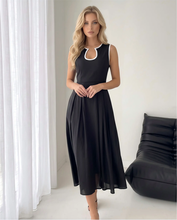 SOLACE  Black Trim Sleeveless Midi Dress 