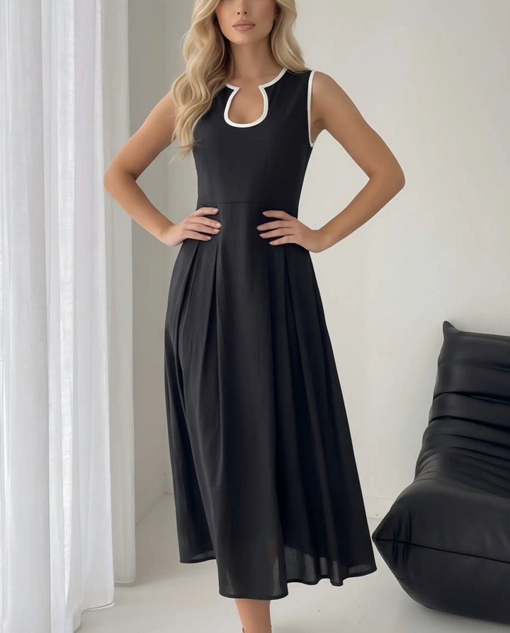 SOLACE  Black Trim Sleeveless Midi Dress 