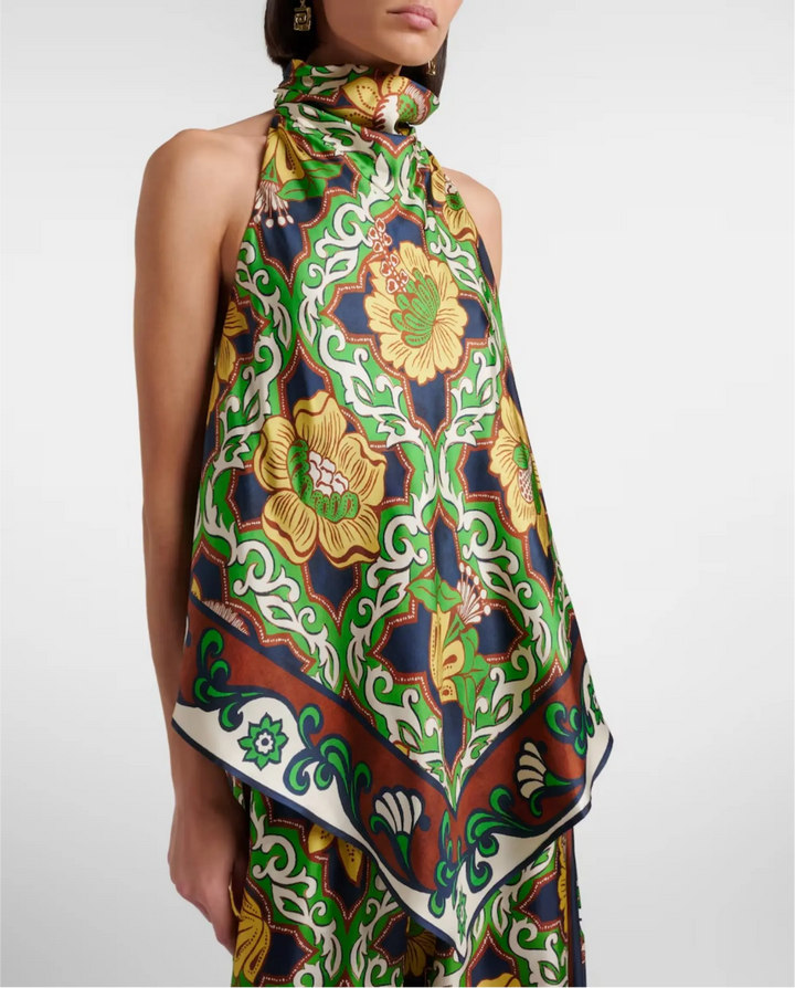 SOLACE  Green Floral Print Halter Neck Top 