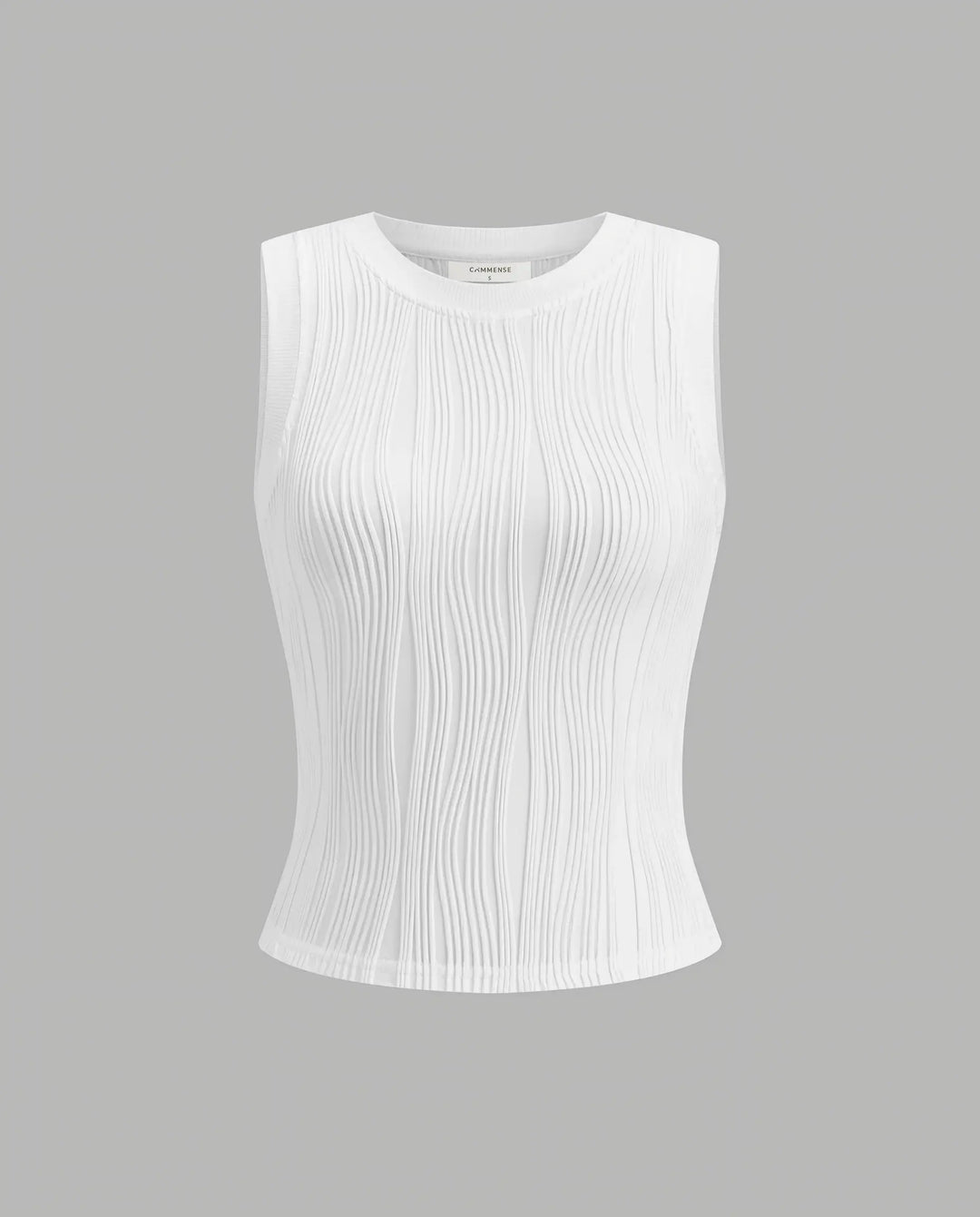 SOLACE  White Wavy Ribbed Sleeveless Top 