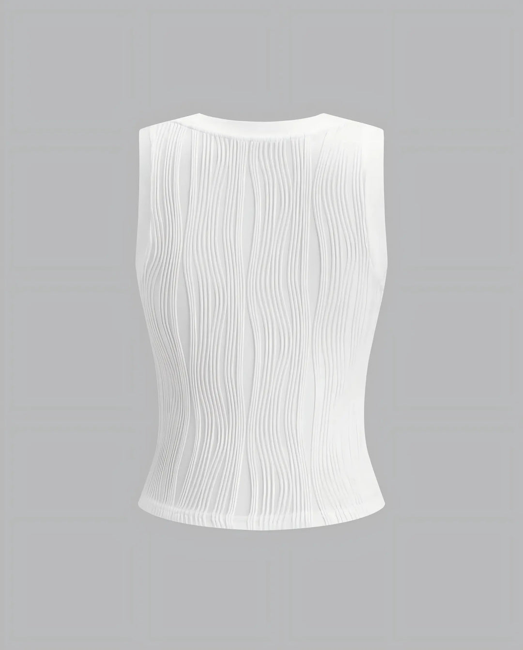 SOLACE  White Wavy Ribbed Sleeveless Top 