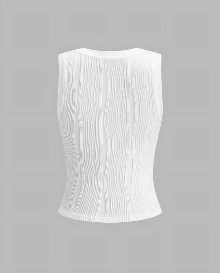 SOLACE  White Wavy Ribbed Sleeveless Top 