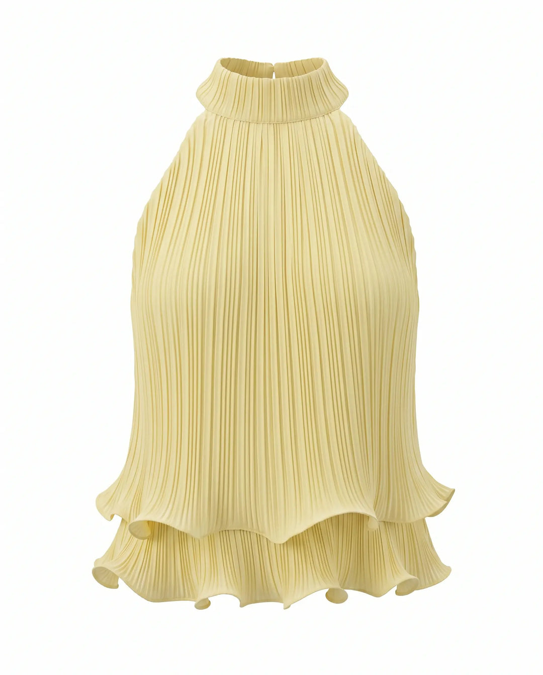 SOLACE  Yellow Pleated Halter Neck Ruffle Hem Blouse 