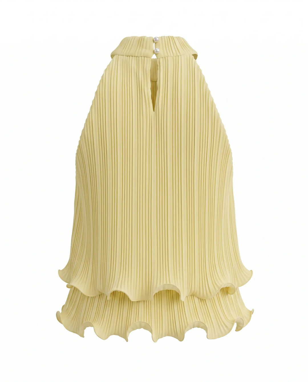 SOLACE  Yellow Pleated Halter Neck Ruffle Hem Blouse 
